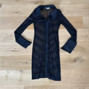 K - Shadow Stripe Semi Sheer Shirt Dress in Black